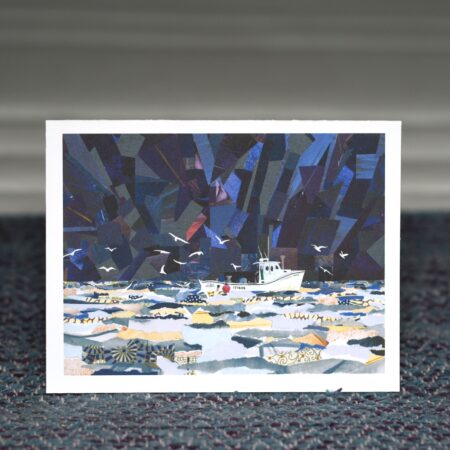 Eiblin Koch | A greeting card with a collage of a fishing boat.